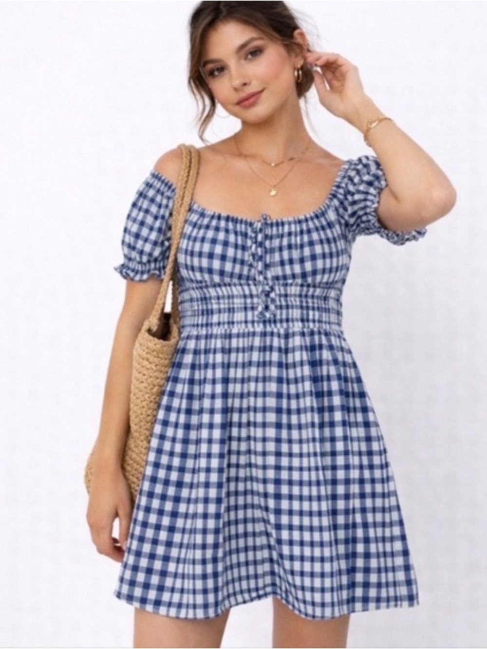 Urban Outfitters Blue Gingham Smocked Sundress - Women Size M